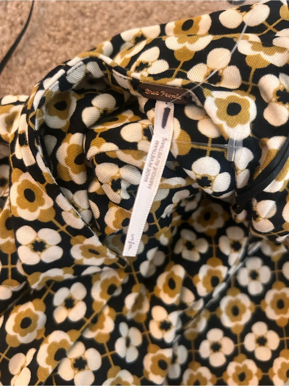 Sleeveless Mock Neck Floral Geometric Mini Dress in Black and Yellow free people